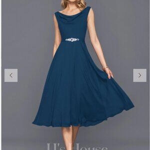 A-line Cowl Knee-Length Chiffon Cocktail Dress With Sequins Beading, ink blue